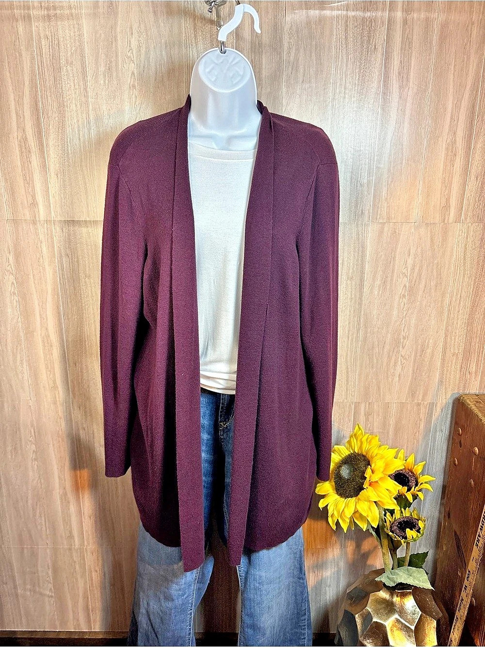 Chico’s Size 2 Large Burgundy Open Front Cardigan Paisley Back Boho Sweater